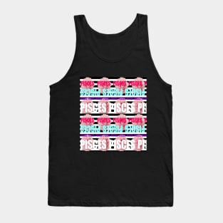 Colorful Monogram Pisces Zodiac Sign Pink Peony Flowers Tank Top